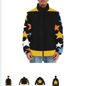 Star Pattern Men's Puffer Jacket - Black, Yellow, Blue, Orange, White